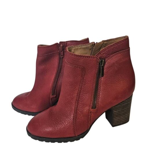 Lucky Brand Nilafa red leather booties, double zip, block heel. Size 8.5. - Picture 2 of 6